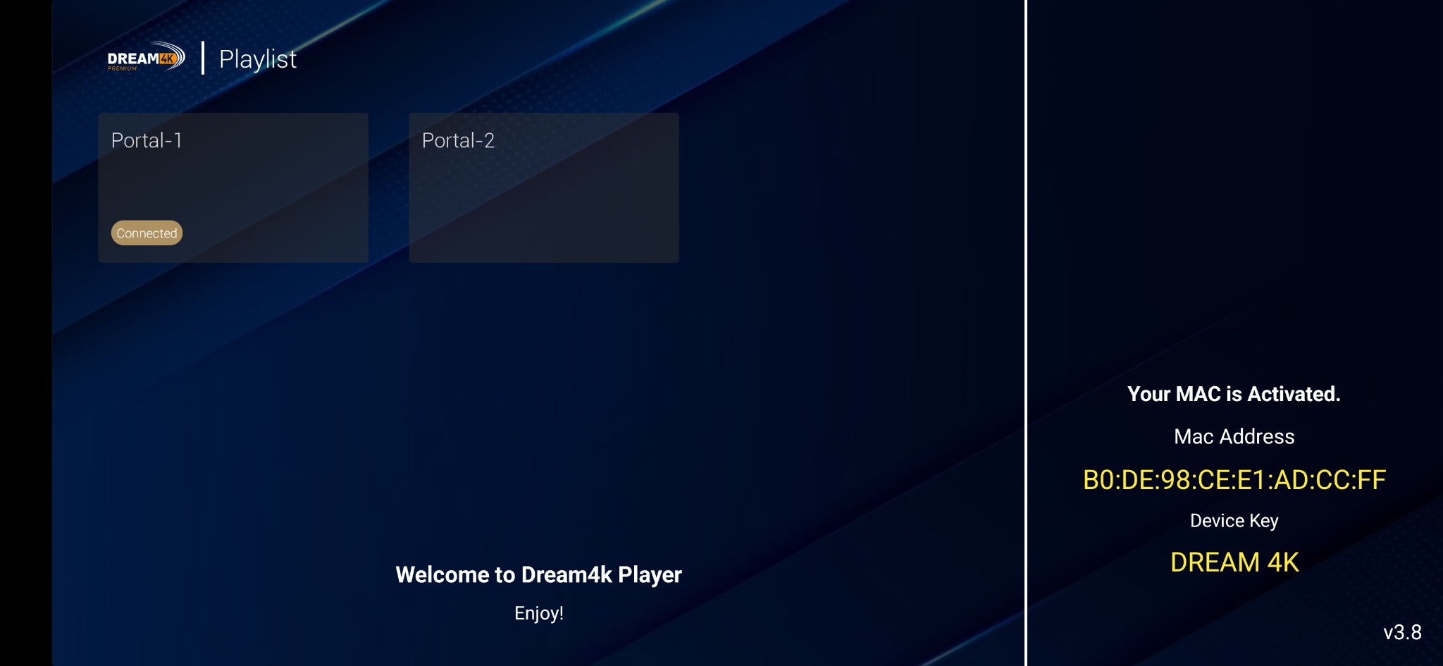 Dream 4K player application screen 2 showing the app interface